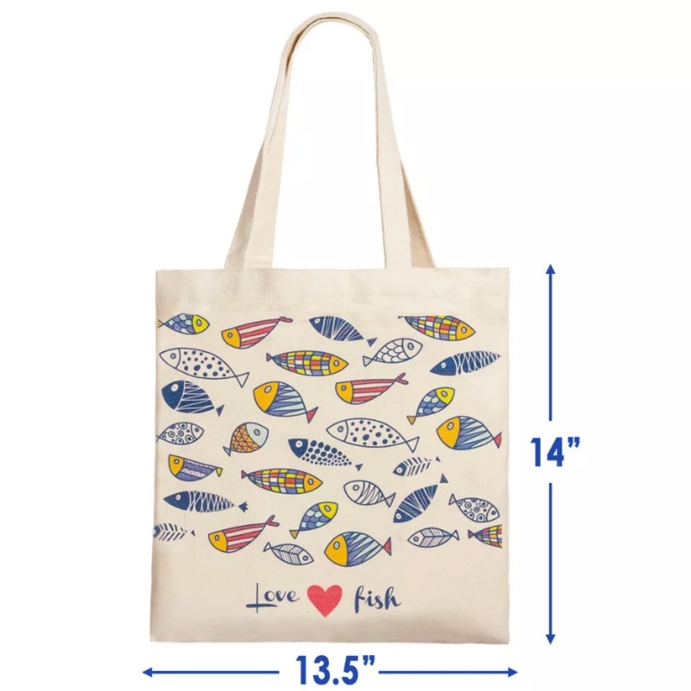 Canvas Mini Tote Bag Interior Pocket (Love Fish)